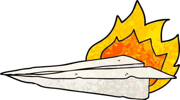 avión de papel en llamas de dibujos animados png