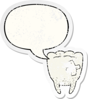 Karikatur Schlecht Zahn mit Rede Blase betrübt betrübt alt Aufkleber png