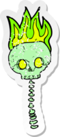 retro distressed sticker of a cartoon spooky skull and spine png