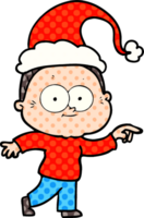 hand drawn comic book style illustration of a happy old woman wearing santa hat png