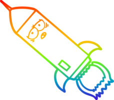 rainbow gradient line drawing of a cartoon rocket png