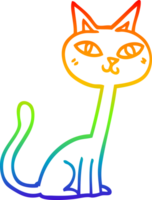 rainbow gradient line drawing of a cartoon cat png