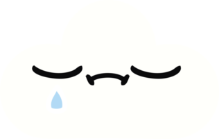 flat color retro cartoon of a sad cloud png