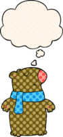 cartoon bear with thought bubble in comic book style png