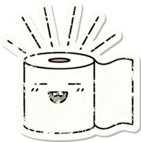 vieil autocollant usé d'un personnage de papier toilette de style tatouage png