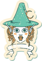 Retro Tattoo Style elf mage character face with banner png