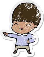 distressed sticker of a happy cartoon boy png