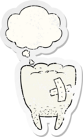 cartoon bad tooth with thought bubble as a distressed worn sticker png