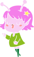 desenho animado de estilo de cor plana de garota alienígena feliz png