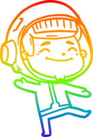 rainbow gradient line drawing of a happy cartoon astronaut png