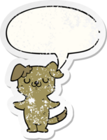 cartoon puppy with speech bubble distressed distressed old sticker png