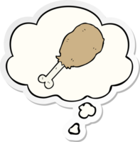 cartoon chicken leg with thought bubble as a printed sticker png