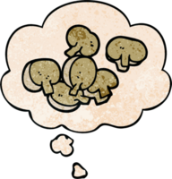 cartoon chopped mushrooms with thought bubble in grunge texture style png