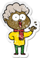 distressed sticker of a cartoon happy man png