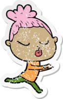 distressed sticker of a cartoon calm woman png