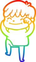 rainbow gradient line drawing of a cartoon happy boy png
