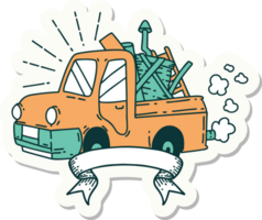 sticker of a tattoo style truck carrying junk png