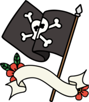 tatouage traditionnel avec bannière d'un drapeau pirate png