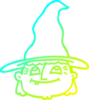 cold gradient line drawing of a cartoon witch face png