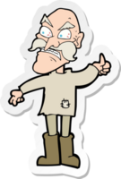 sticker of a cartoon angry old man in patched clothing png