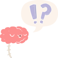 cartoon curious brain with speech bubble in retro style png