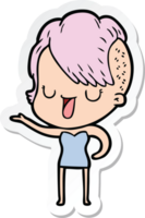 sticker of a cute cartoon girl with hipster haircut png