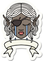 sticker of a crying elf rogue character face with banner png