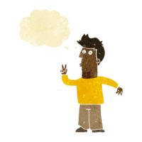 cartoon man giving peace sign with thought bubble png