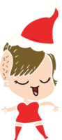 gelukkig hand- getrokken vlak kleur illustratie van een meisje vervelend de kerstman hoed png