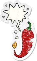 cartone animato chili Pepe con discorso bolla afflitto afflitto vecchio etichetta png