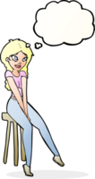 cartoon pretty girl on stool with thought bubble png