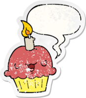 cartoon cupcake with speech bubble distressed distressed old sticker png