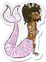 retro distressed sticker of a cartoon mermaid png