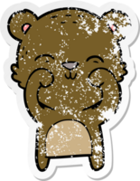 distressed sticker of a happy cartoon bear png