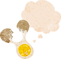 cartoon cracked egg with thought bubble in grunge distressed retro textured style png