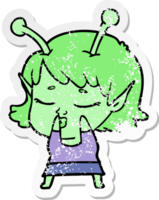 distressed sticker of a cute alien girl cartoon png