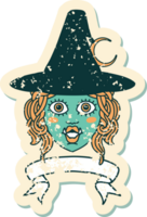 Retro Tattoo Style half orc witch character face with banner png