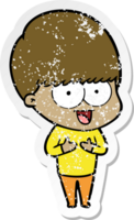 distressed sticker of a happy cartoon boy png