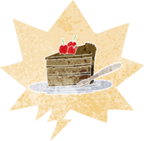 desenho animado chocolate bolo com discurso bolha dentro grunge angustiado retro texturizado estilo png