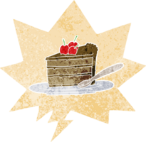 cartone animato cioccolato torta con discorso bolla nel grunge afflitto retrò strutturato stile png