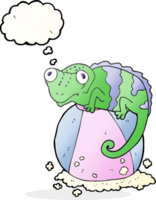 dibujado pensamiento burbuja dibujos animados camaleón en pelota png
