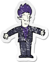 retro distressed sticker of a cartoon happy vampire png