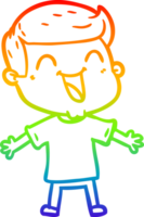 rainbow gradient line drawing of a cartoon happy man png