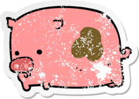 distressed sticker of a cartoon pig png