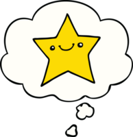 content dessin animé étoile avec pensée bulle png