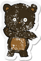 retro distressed sticker of a cartoon waving black bear png