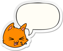 cracher dessin animé chat visage avec discours bulle autocollant png