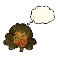 cartoon happy female face with thought bubble png