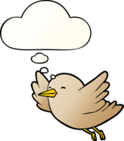 dibujos animados pájaro con pensamiento burbuja en suave degradado estilo png