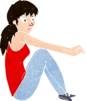 caricatura, mujer feliz, sentado png